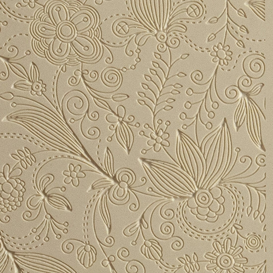 Rollable Texture Tile - Flower Quilt Fineline. Rollable Texture Tiles measure 4" x 5-1/2" overall and have a textured area of 2-3/8" x 4-7/8"; perfect for larger projects. Each texture has a shoulder that allows one of our Clay Thickness Rolling Frames to sit directly on the texture for rolling. Rollable Texture Tiles are flexible, washable and can be used with any soft clay. Spritz with CoolSlip or dust on Dry Powder Release for stick-free impressions when using metal clay and polymer clay.