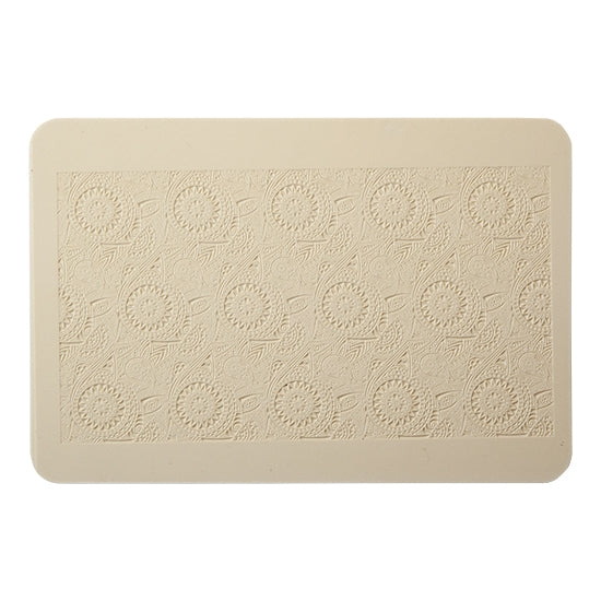 Rollable Texture Tile - Floral Medallions. Rollable Texture Tiles measure 4" x 5-1/2" overall and have a textured area of 2-3/8" x 4-7/8"; perfect for larger projects. Each texture has a shoulder that allows one of our Clay Thickness Rolling Frames to sit directly on the texture for rolling. Rollable Texture Tiles are flexible, washable and can be used with any soft clay. Spritz with CoolSlip or dust on Dry Powder Release for stick-free impressions when using metal clay and polymer clay.