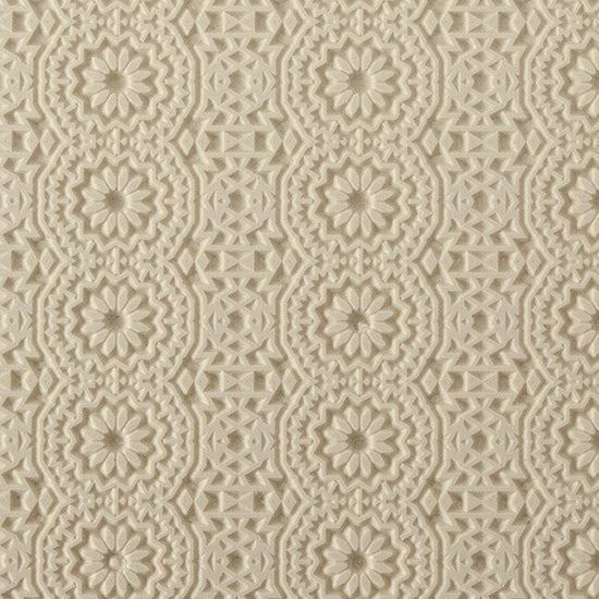 Rollable Texture Tile - Celestial. Rollable Texture Tiles measure 4" x 5-1/2" overall and have a textured area of 2-3/8" x 4-7/8"; perfect for larger projects. Each texture has a shoulder that allows one of our Clay Thickness Rolling Frames to sit directly on the texture for rolling. Rollable Texture Tiles are flexible, washable and can be used with any soft clay. Spritz with CoolSlip or dust on Dry Powder Release for stick-free impressions when using metal clay and polymer clay.