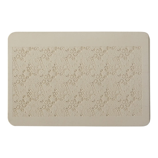 Rollable Texture Tile - Daisy Paisley. Rollable Texture Tiles measure 4" x 5-1/2" overall and have a textured area of 2-3/8" x 4-7/8"; perfect for larger projects. Each texture has a shoulder that allows one of our Clay Thickness Rolling Frames to sit directly on the texture for rolling. Rollable Texture Tiles are flexible, washable and can be used with any soft clay. Spritz with CoolSlip or dust on Dry Powder Release for stick-free impressions when using metal clay and polymer clay.