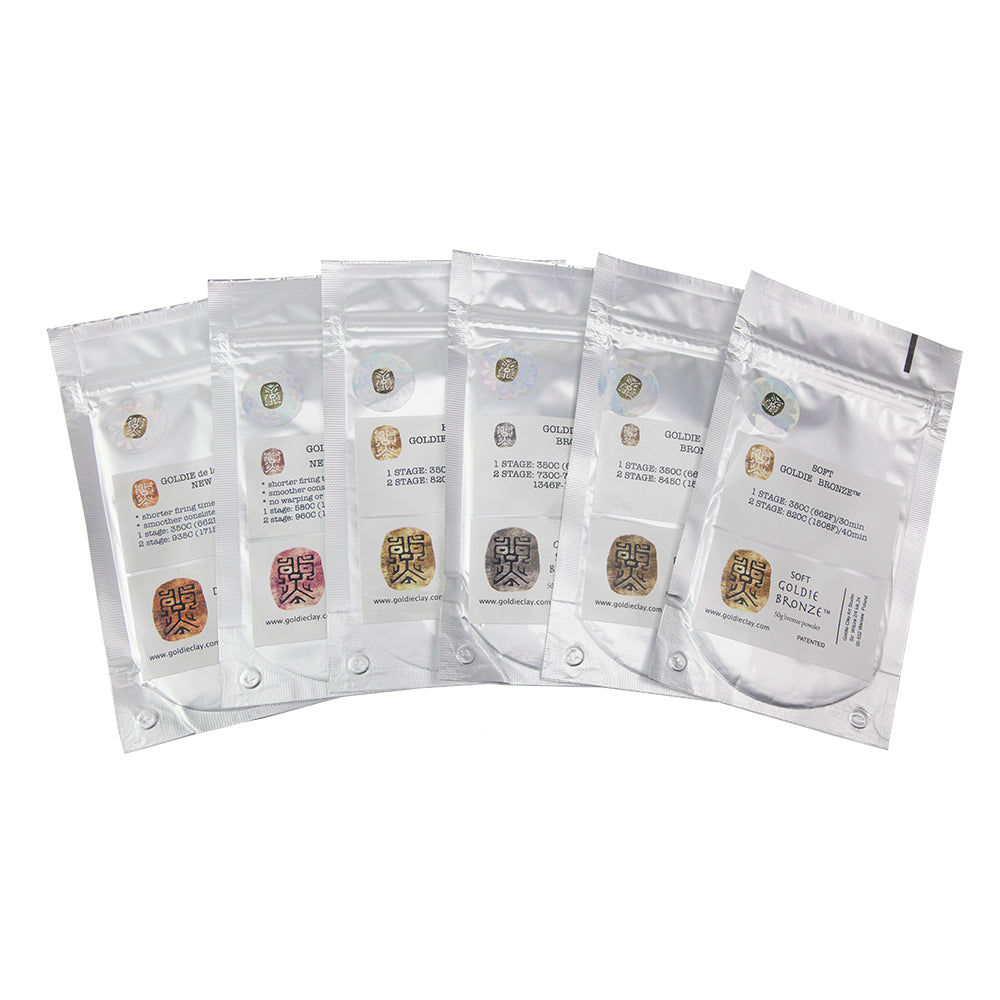 Goldie Sampler 1 Packages - Bronze Metal Clay Hard, Bronze Soft, Snow Bronze, de la Rosa Bronze, Roman Bronze & Copper