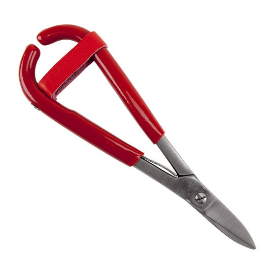 red handled Metal Shear with Spring Use to cut slab material and wire up to 16 gauge (20 gauge for hard metals)These straight blade shears with leaf springs can be used for cutting templates and patterns from medium hard metal sheet up to 20 gauge or soft sheet to 16 gauge. Overall length 7 inches. Blade length 1-1/2".