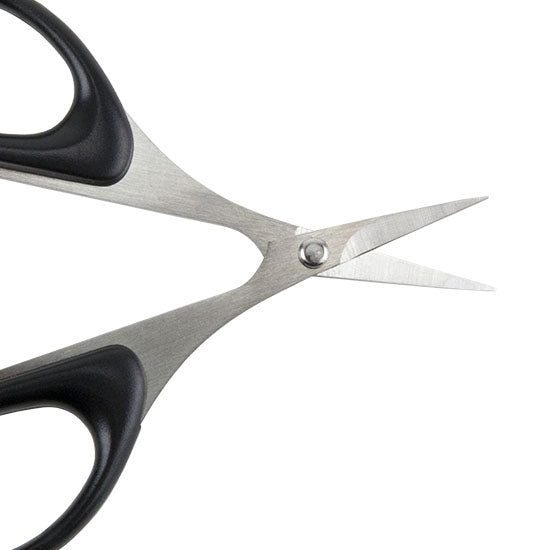 Precision Scissors Use to cut thread, paper, gold foil with precision. The perfect pair of scissors for all beading and other delicate work. Large handles, made of lightweight black ABS plastic and sculpted for more comfort than traditional scissor handles.