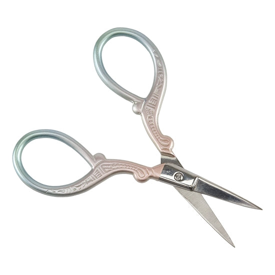 Stainless Steel Precision Scissors Use to cut thread, paper, gold foil with precision. The perfect pair of scissors for all beading and other delicate work. Large handles, made of lightweight black ABS plastic and sculpted for more comfort than traditional scissor handles. Small pointed blades are made of high-quality stainless steel held together with a high-impact rivet and nylon washer for smooth cutting and extended life. Blade length 3/4".