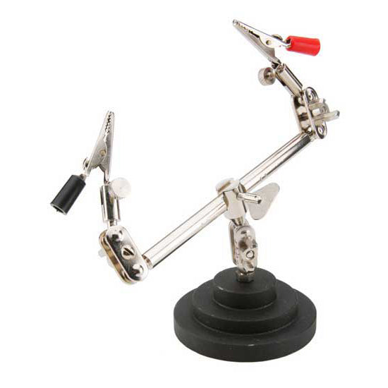 Third Hand - Double Handy double third hand work holder features clips mounted on a weighted base to hold items stable and secure in any position while soldering. Enables user to have both hands free while working. Weighted 3 inch base is very stable and clips can be adjusted to any angle.