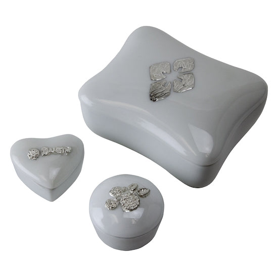 silver painted on porcelain trinket boxs