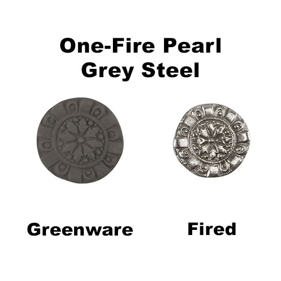 Hadar's Clay™ - One-Fire Pearl Grey Steel - 50 gram greenware vs fired samples