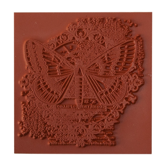 Brick colored Rubber Enameling Stamp - Butterfly Flourish