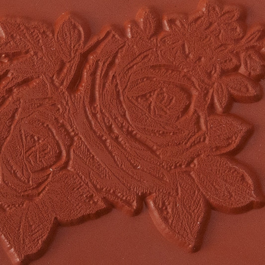 Red Brick colored Rubber Enameling Stamp - Rose Sketch