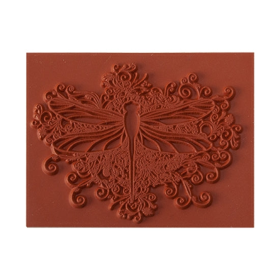 Red Brick colored Rubber Enameling Stamp - Dragonfly Flourish