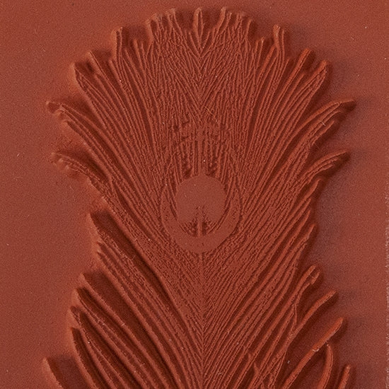 Red Brick colored Rubber Enameling Stamp - Peacock Feather