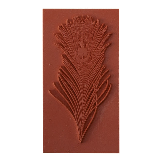 Red Brick colored Rubber Enameling Stamp - Peacock Feather