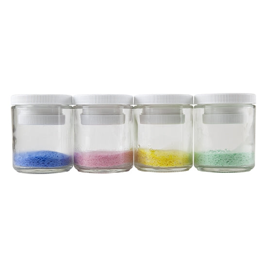 4 glass Cool Tools Clay Hydrator with plastic lid with colored sponge inside 