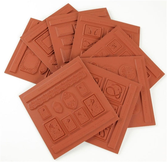 red brick colored Wanaree Tanner Special Edition Signature Celtic Texture Plates - Set of 8