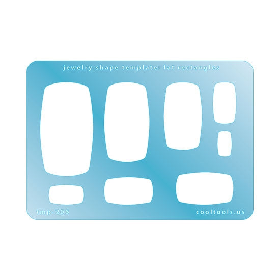 Blue plastic Jewelry Shape Template - Fat Rectangles Our special surface makes it easy to find these templates on your workbench, but allows clarity for positioning. Includes 8 rectangle shapes. Sizes are from 13mm to 51mm high.