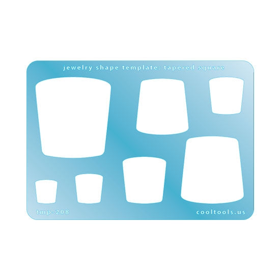 Blue plastic Jewelry Shape Template - Tapered Square Our special surface makes it easy to find these templates on your workbench, but allows clarity for positioning. Includes 7 tapered square shapes. Sizes are from 13mm to 44.5mm tall.