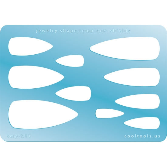 Blue plastic Jewelry Shape Template - Shields Our special surface makes it easy to find these templates on your workbench, but allows clarity for positioning.