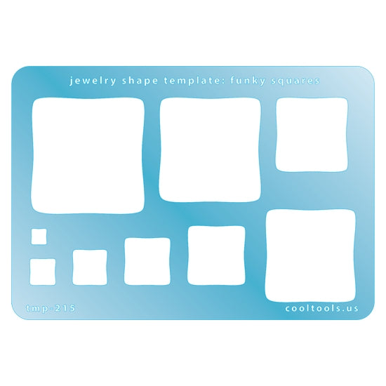 Blue plastic Jewelry Shape Template - Funky Squares Our special surface makes it easy to find these templates on your workbench, but allows clarity for positioning. Includes 9 square shapes. Sizes are from 19mm to 51mm.