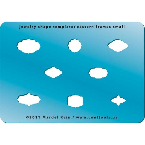 Blue plastic Jewelry Shape Template - Eastern Frames Small Our special surface makes it easy to find these templates on your workbench, but allows clarity for positioning. Includes 8 different eastern frame shapes. Sizes are from 13mm to 19mm.