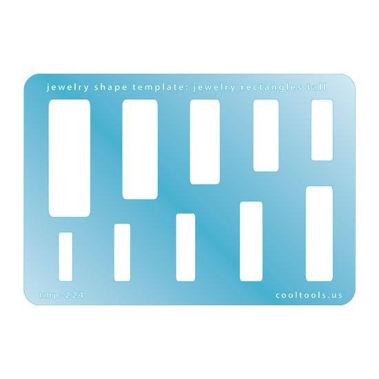 Blue plastic Jewelry Shape Template - Jewelry Rectangles Tall Our special surface makes it easy to find these templates on your workbench, but allows clarity for positioning. Includes 10 rectangle shapes, 2 widths. Sizes are from 19mm to 44.5mm.