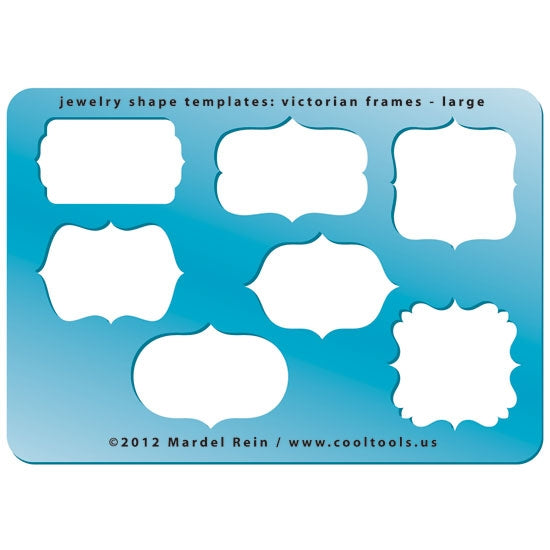 Blue plastic Jewelry Shape Template - Victorian Frames Large Our special surface makes it easy to find these templates on your workbench, but allows clarity for positioning. Includes 7 different Victorian frames. Sizes are from 30mm to 36.5mm.