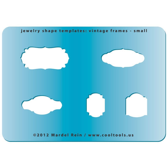 Blue plastic Jewelry Shape Template - Vintage Frames Small Our special surface makes it easy to find these templates on your workbench, but allows clarity for positioning. Includes 5 different vintage frames. Sizes are from 18.5mm to 37.5mm.