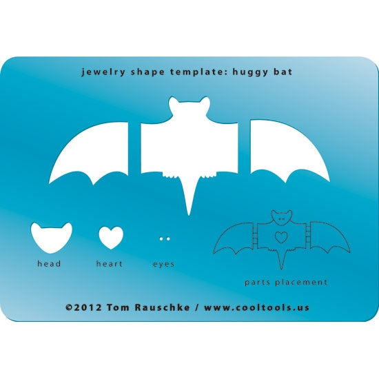 Jewelry Shape Template - Huggy Bat Our special surface makes it easy to find these templates on your workbench, but allows clarity for positioning. Use our Ultra Clay Pick for best results!  Includes shapes to create a bat with hinged wings. Size of bat is 94mm. 