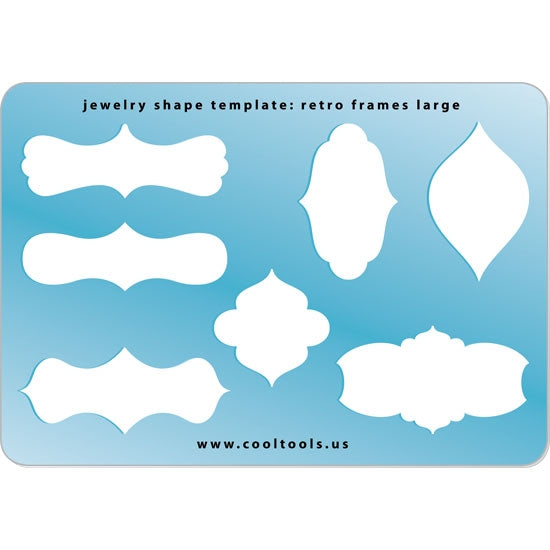 Blue plastic Jewelry Shape Template - Retro Frames Large Our special surface makes it easy to find these templates on your workbench, but allows clarity for positioning. Includes 7 different retro frames. Sizes are from 27mm to 48mm.