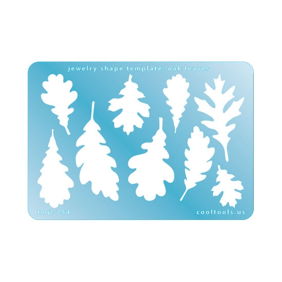 Blue plastic Jewelry Shape Template - Oak Leaves Our special surface makes it easy to find these templates on your workbench, but allows clarity for positioning. Includes 8 different leaf shapes. Sizes are from 25mm to 53mm.