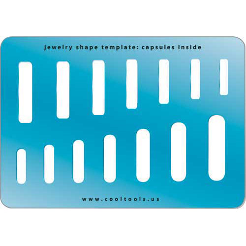 Blue plastic Jewelry Shape Template - Capsules Inside Our special surface makes it easy to find these templates on your workbench, but allows clarity for positioning.  View the videos below for ideas on how our templates can be used. Utilize the graduated sizes and different shapes to make endless design variations.