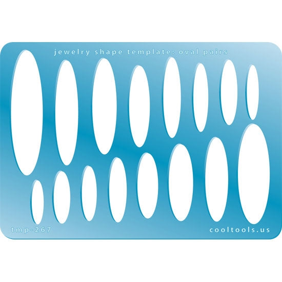 Blue plastic Jewelry Shape Template - Oval Pairs Our special surface makes it easy to find these templates on your workbench, but allows clarity for positioning. Includes 8 oval shapes, 2 styles. Sizes are from 19.5mm to 56.5mm.