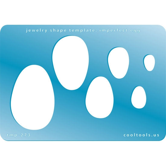 Blue plastic Jewelry Shape Template - Imperfect Egg Our special surface makes it easy to find these templates on your workbench, but allows clarity for positioning. Includes 6 imperfect egg shapes. Sizes are from 12mm to 50mm.