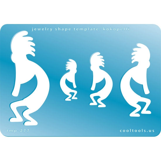 Blue plastic Jewelry Shape Template - Kokopelli Our special surface makes it easy to find these templates on your workbench, but allows clarity for positioning. Includes 4 Kokopelli shapes. Sizes are from 32.5mm to 75mm.