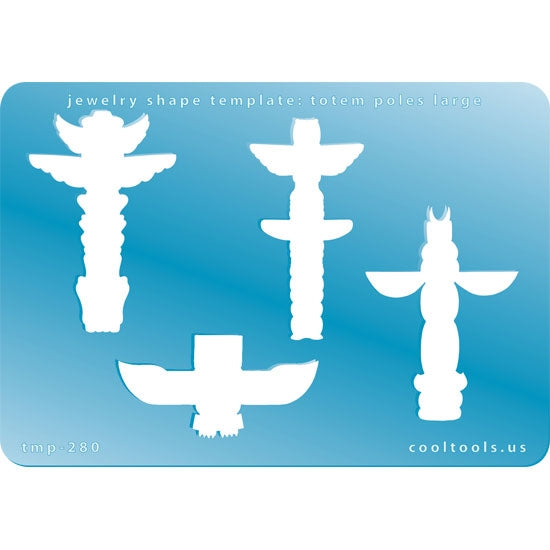 Blue plastic Jewelry Shape Template - Totem Poles Large Our special surface makes it easy to find these templates on your workbench, but allows clarity for positioning. Includes 4 different totem pole shapes. Sizes are from 23mm to 51.5mm tall.