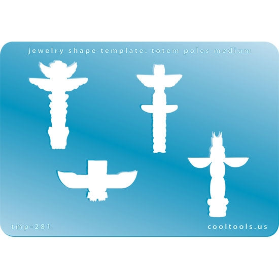 Blue plastic Jewelry Shape Template - Totem Poles Medium Our special surface makes it easy to find these templates on your workbench, but allows clarity for positioning. Includes 4 different totem pole shapes. Sizes are from 18.5mm to 40mm tall. 