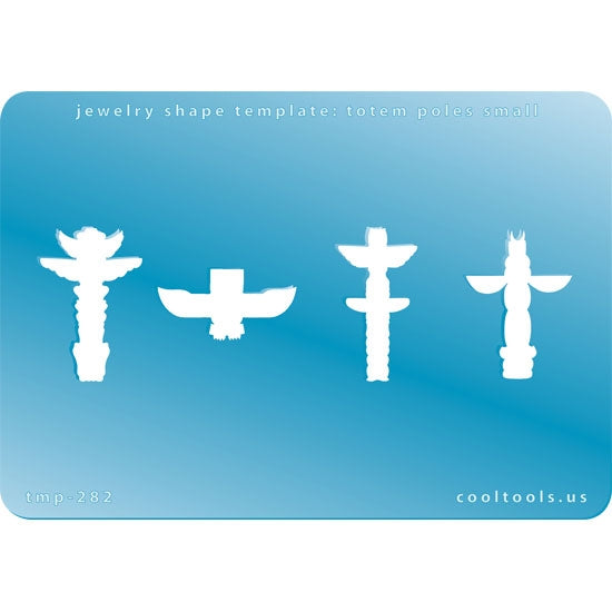 Blue plastic Jewelry Shape Template - Totem Poles Small Our special surface makes it easy to find these templates on your workbench, but allows clarity for positioning. Includes 4 different totem pole shapes. Sizes are from 14.5mm to 32mm tall.