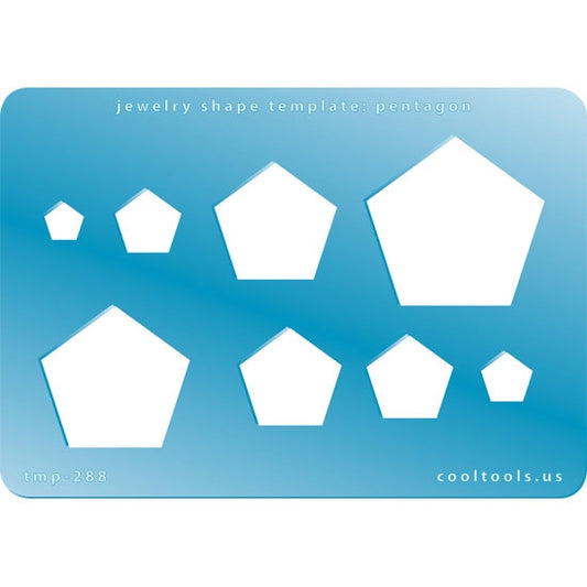 Blue plastic Jewelry Shape Template - Pentagon Our special surface makes it easy to find these templates on your workbench, but allows clarity for positioning. Includes 8 pentagon shapes. Sizes are from 8mm to 38.5mm.