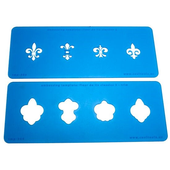 2 Blue Plastic Embossing Template Set - Fleur de Lis Classics 2