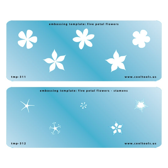 2 Blue Plastic Embossing Template Set - Five Petal Flowers