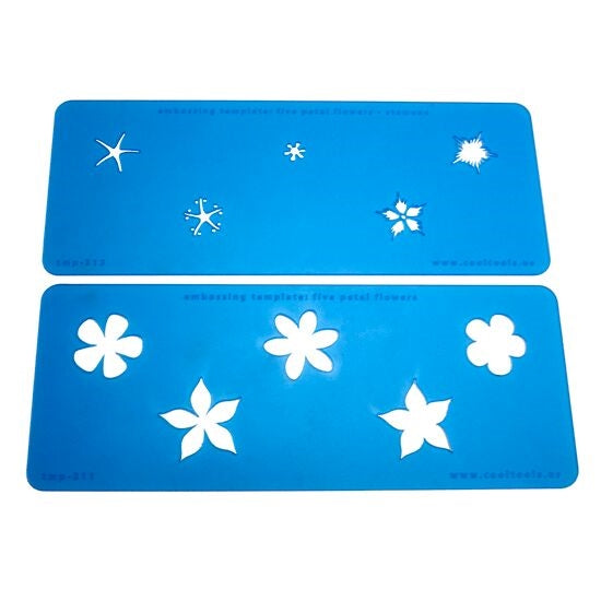 2 Blue Plastic Embossing Template Set - Five Petal Flowers