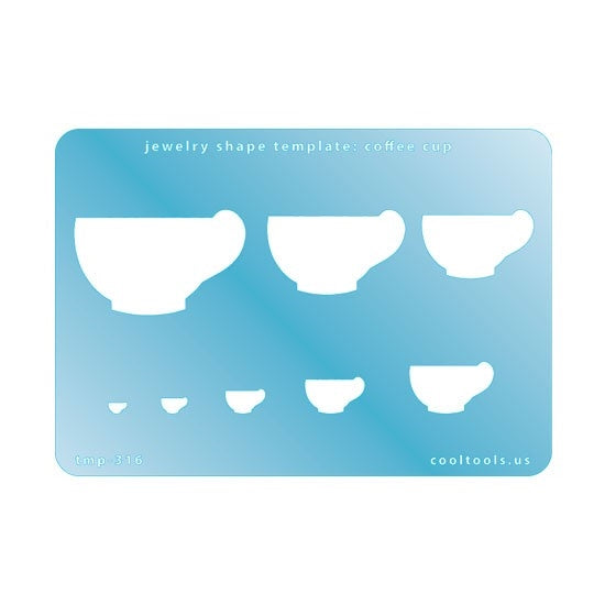 Blue plastic Jewelry Shape Template - Coffee Cup Our special surface makes it easy to find these templates on your workbench, but allows clarity for positioning. Includes 8 shapes. Sizes are from 3mm to 25mm tall.