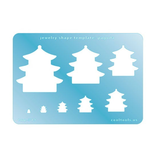 Blue plastic Jewelry Shape Template - Pagoda Our special surface makes it easy to find these templates on your workbench, but allows clarity for positioning. Includes 8 shapes. Sizes are from 4mm to 46mm tall.