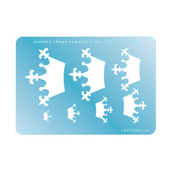 Blue plastic Jewelry Shape Template - Fluer de Lis Crown Our special surface makes it easy to find these templates on your workbench, but allows clarity for positioning. Includes 7 shapes. Sizes are from 11mm to 53mm.