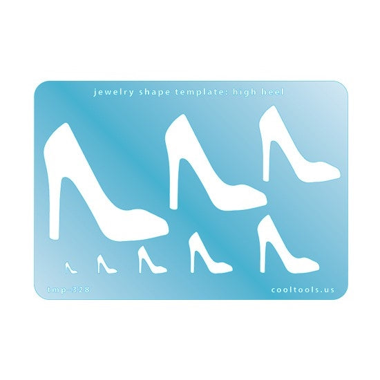 Blue plastic Jewelry Shape Template - High Heel Our special surface makes it easy to find these templates on your workbench, but allows clarity for positioning. Includes 8 shapes. Sizes are from 5mm to 51mm.