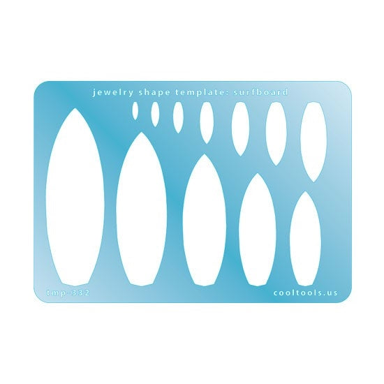 Blue plastic Jewelry Shape Template - Surfboard Our special surface makes it easy to find these templates on your workbench, but allows clarity for positioning. Includes 12 shapes. Sizes are from 7mm to 71mm.