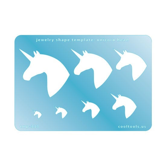 Blue plastic Jewelry Shape Template - Unicorn Head Our special surface makes it easy to find these templates on your workbench, but allows clarity for positioning. Includes 7 shapes. Sizes are from 9mm to 53mm.