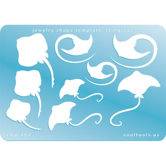 Blue plastic Jewelry Shape Template - Stingrays Our special surface makes it easy to find these templates on your workbench, but allows clarity for positioning. Includes 9 stingray shapes, 3 styles. Sizes are from 23mm to 45mm.