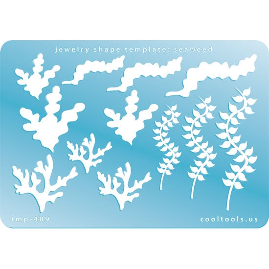 Blue plastic Jewelry Shape Template - Seaweed Our special surface makes it easy to find these templates on your workbench, but allows clarity for positioning. Includes 12 seaweed shapes; 3 seaweed styles and 1 coral style. Sizes are from 19mm to 59.5mm.