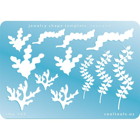 Blue plastic Jewelry Shape Template - Seaweed Our special surface makes it easy to find these templates on your workbench, but allows clarity for positioning. Includes 12 seaweed shapes; 3 seaweed styles and 1 coral style. Sizes are from 19mm to 59.5mm.