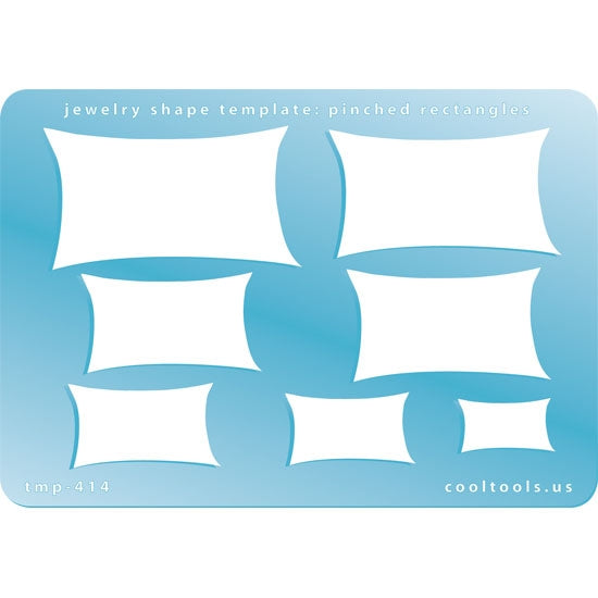 Blue plastic Jewelry Shape Template - Pinched Rectangles Our special surface makes it easy to find these templates on your workbench, but allows clarity for positioning. Includes 7 pinched rectangles shapes. Sizes are from 19.5mm to 52mm.